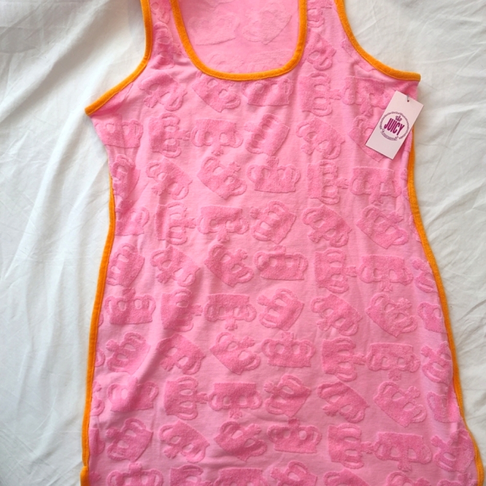 NWT Juicy Couture Pink Terrycloth Tank Dress with Tangerine Trim